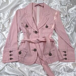 y2k Jacket Pink Excellent SO Utility Belted Contrast Stitch Blazer M
